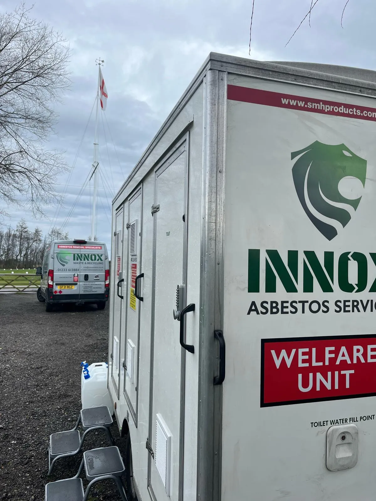 INNOX asbestos removal welfare and decontamination unit on site